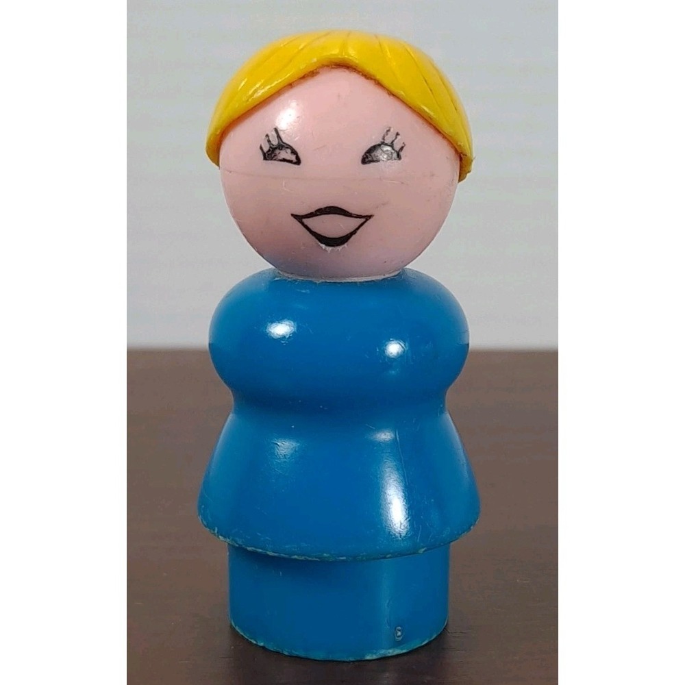 Fisher-Price Little People Vintage Women Blue Dress Blonde Hair